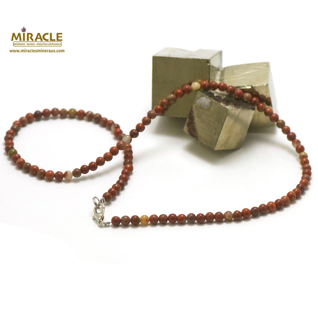 Pendentif Cœur Jaspe Rouge Lithothérapie - Collier 41-45 Cm - Pierre Naturelle - Chakra