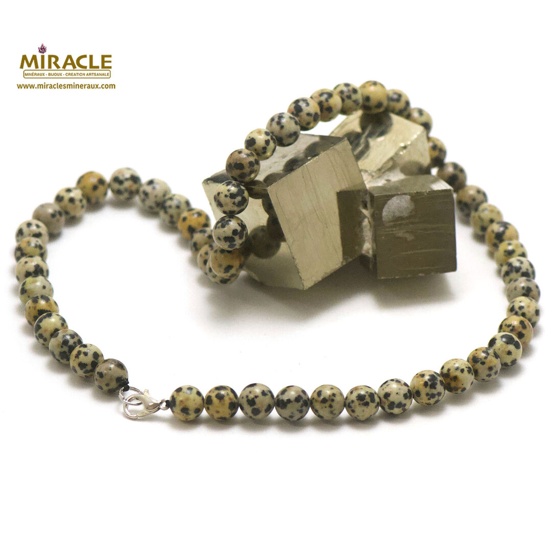 Collier En Jaspe Dalmatien Naturel - Perles Naturelles Sans Traitement