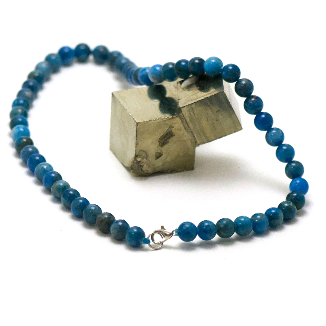 Collier En Pierres Naturelles 8 Mm - Angélite, Aigue-marine, Turquoise, Apatite - Chaîne Acier