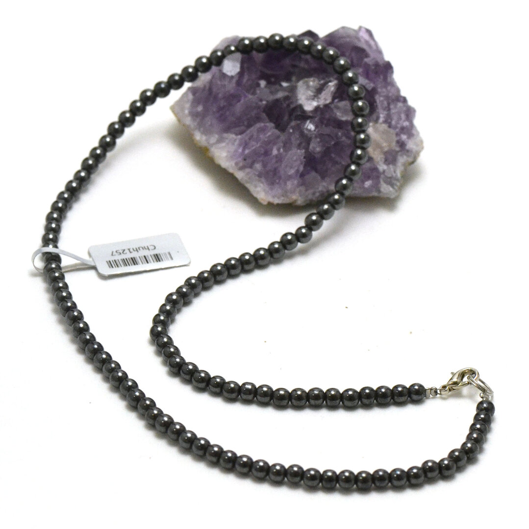 Collier Hématite Perles 4 Mm - Longueur 50 Cm - Pierre Semi-précieuse Noire - Neuf Sans Emballage