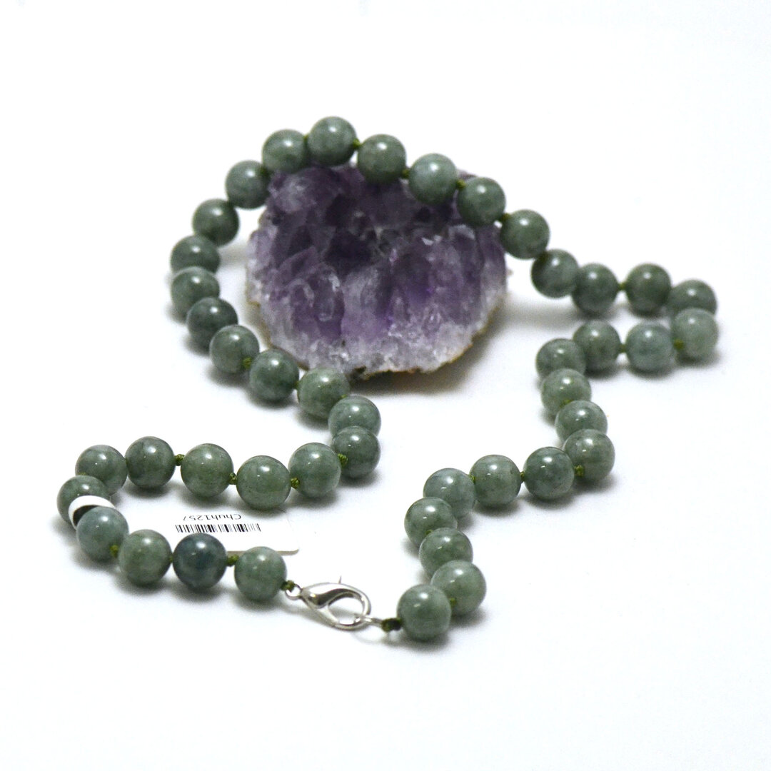 Collier Vintage Perles Hématite Et Jade Vert - Modèle 556