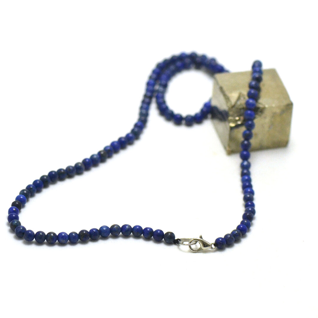 Collier En Lapis Lazuli Et Quartz Rose - Perle Naturelle, Pendentif Ange Gardien