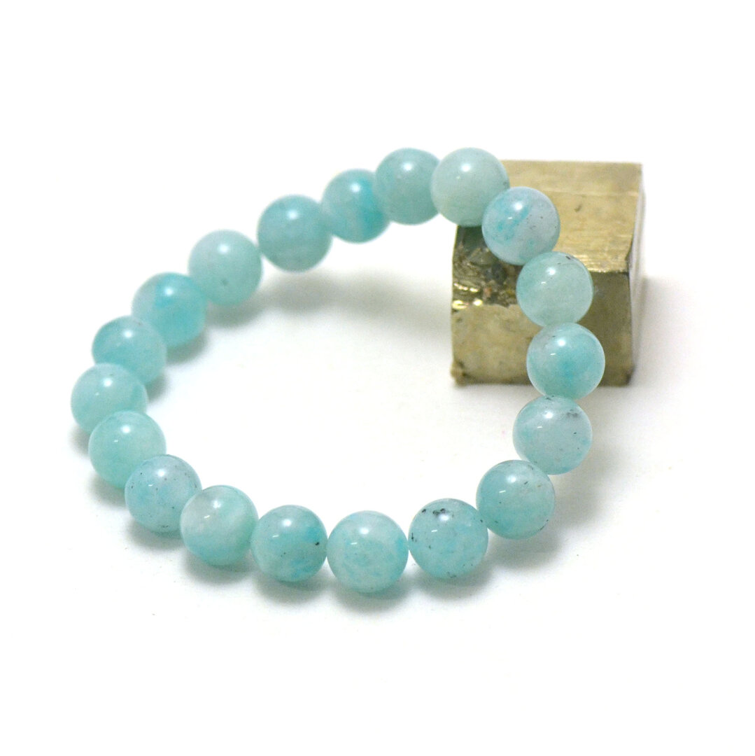 Bracelet En Amazonite Naturelle - Boules De 8 Mm Polies, Neuf Avec étiquettes, Fait En France