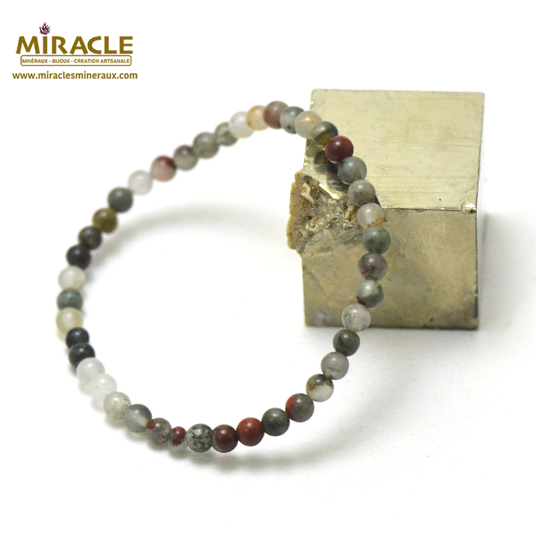 Achat Bracelet Jaspe héliotrope - Pierres boules 8mm - 18 cm- Fermoir or en gros