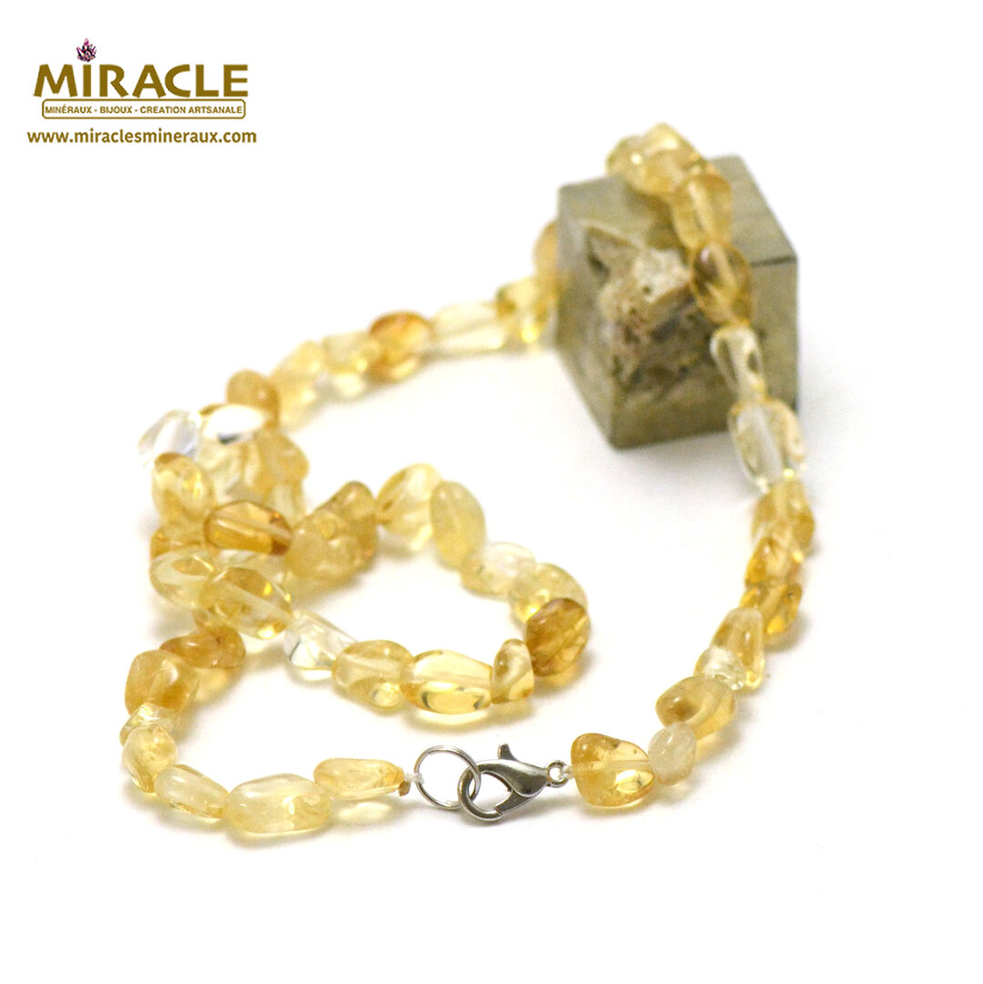 Collier Fantaisie En Citrine Jaune - Longueur 42 Cm, Pierre Naturelle, Sans Marque