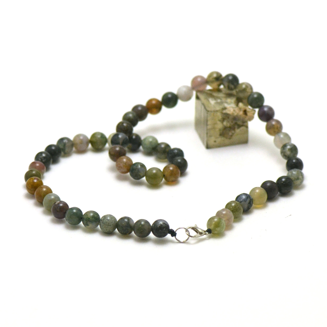 Collier Mixte Lithothérapie - Perles De Lave, Agate Indienne, Oeil De Tigre Et Coco, Acier Inoxydable, Neuf Avec étiquette