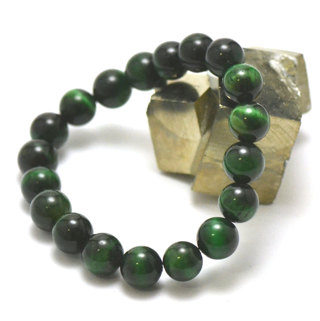 Bracelet écran en oeil de tigre vert main image 1