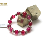 fuschia apprêt 12 mm - perle argenté 1 coeur bracelet pierre naturelle d'agate