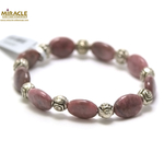 A palet oval-perle argentée bracelet en pierre naturelle de rodhonite