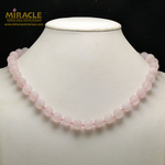 ronde 10 mm collier en pierre naturelle de quartz rose givré mat