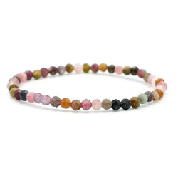 Bracelet Perles Tourmaline Naturelle Multicolore - Perles à Facettes Rondes - Ajustable 6-8 Pouces - Neuf