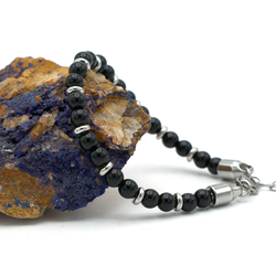 BRACELET BOULE 08MM OBSIDIENNE DORÉE AA