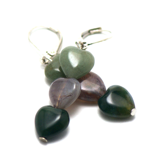 Boucles d'oreilles rondes en agate mousse main image 1