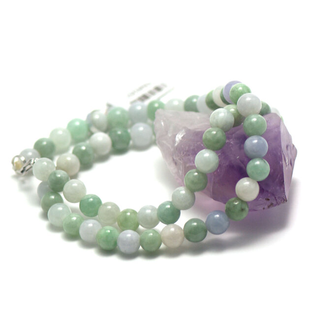 Collier Perles Blanches Et Pierre De Jade Verte Naturelle - Longueur 53 Cm - Occasion En Bel état - Style Ethnique