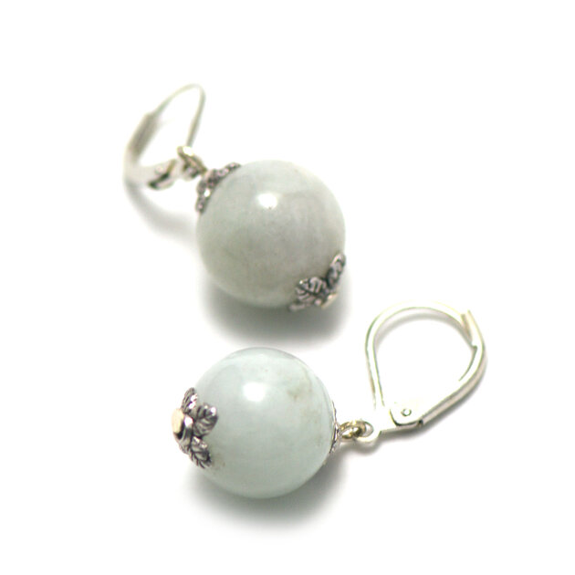 Boucles D'oreilles Pendantes En Jade Vert Clair Sur Argent 925 - Dormeuses, Neuf Sans Emballage