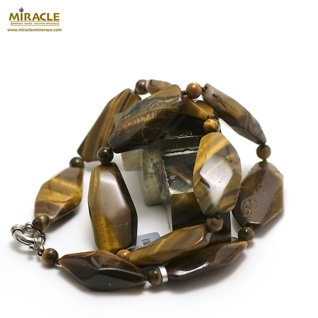 Collier Vintage Ras-du-cou - Pierre Oeil De Tigre - Perles Artisanales