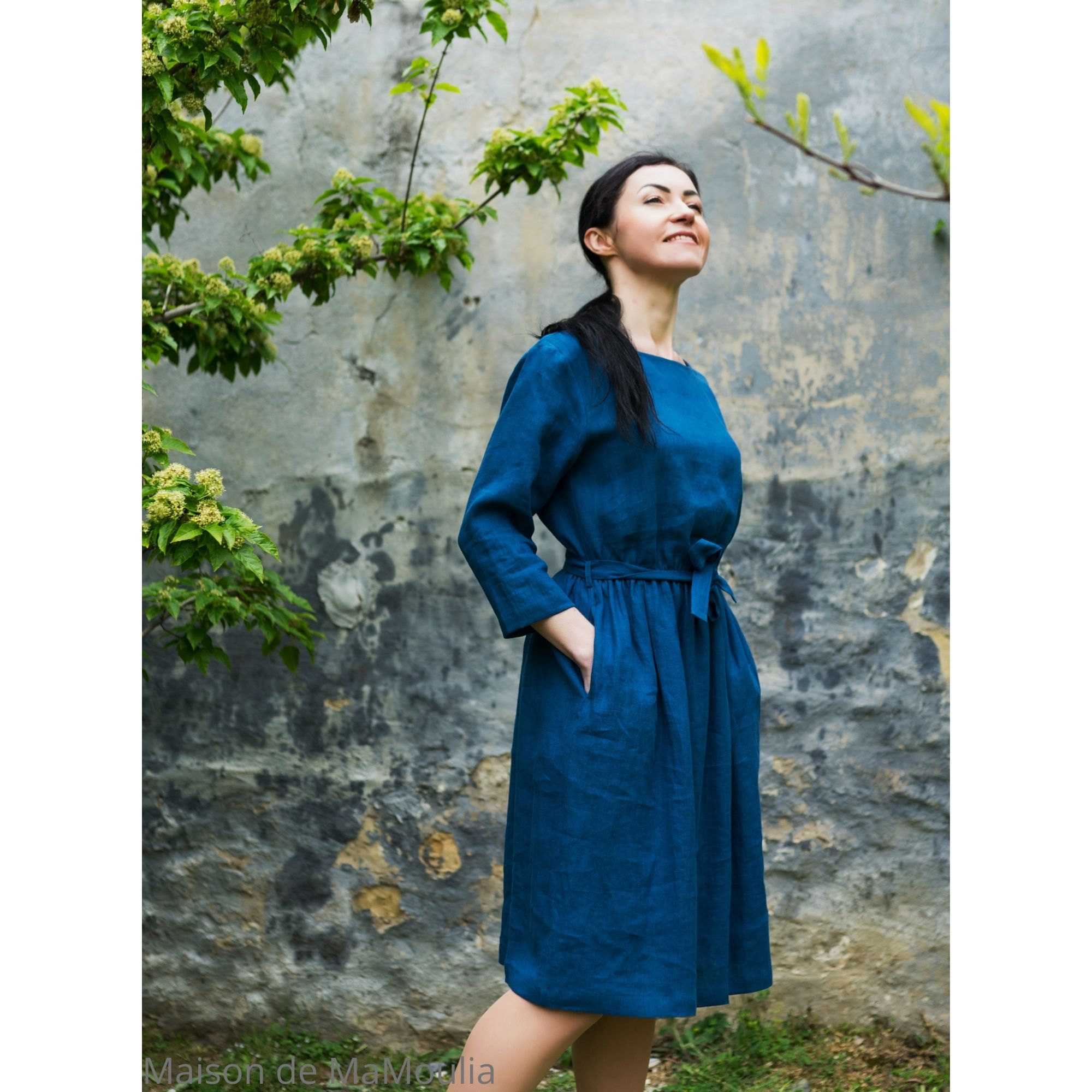 robe lin bleue