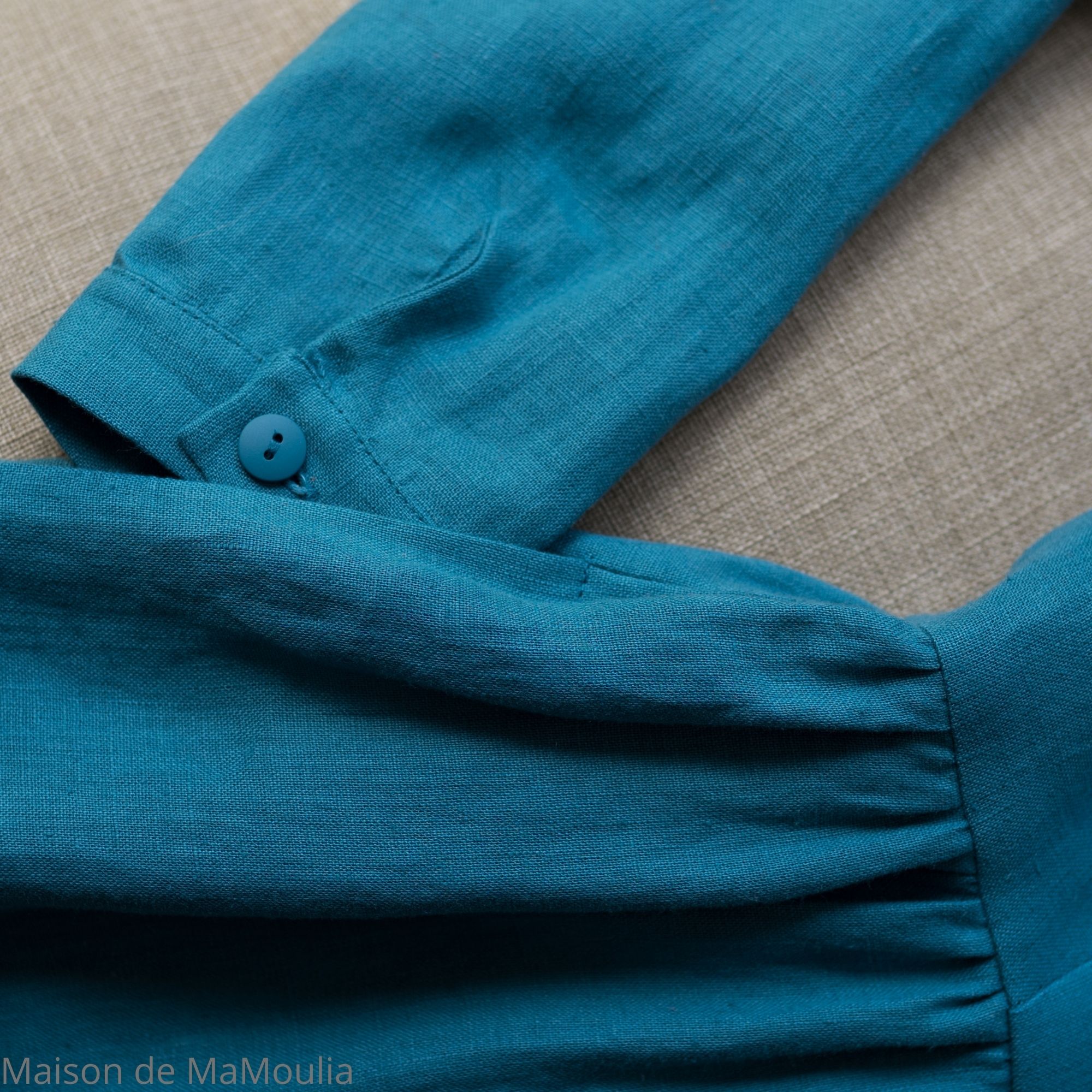 robe-midi-femme-manches-3-4-pur-lin-lave-français-offon-maison-de-mamoulia-bleu-turquoise-