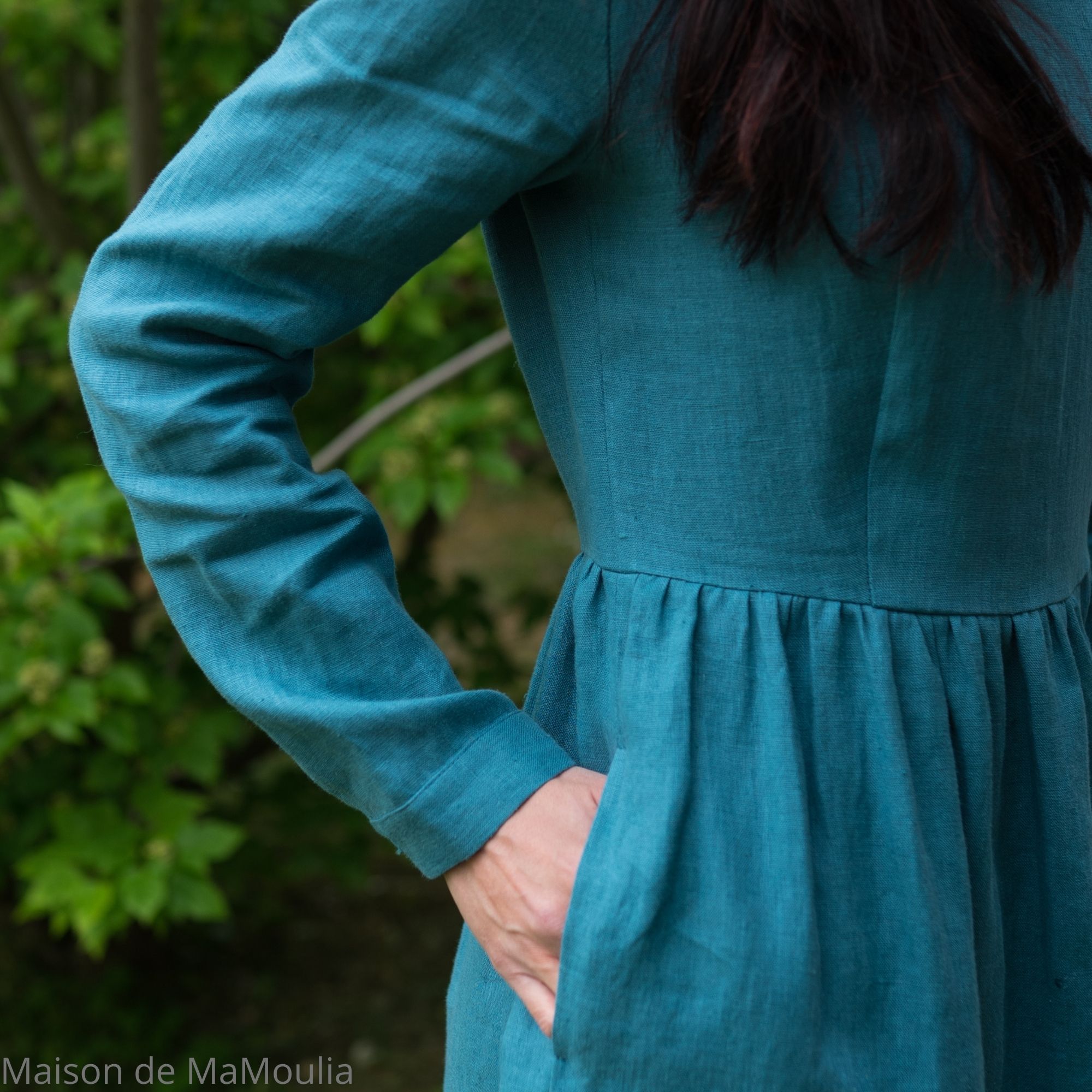 robe-midi-femme-manches-3-4-pur-lin-lave-français-offon-maison-de-mamoulia--bleu-turquoise-
