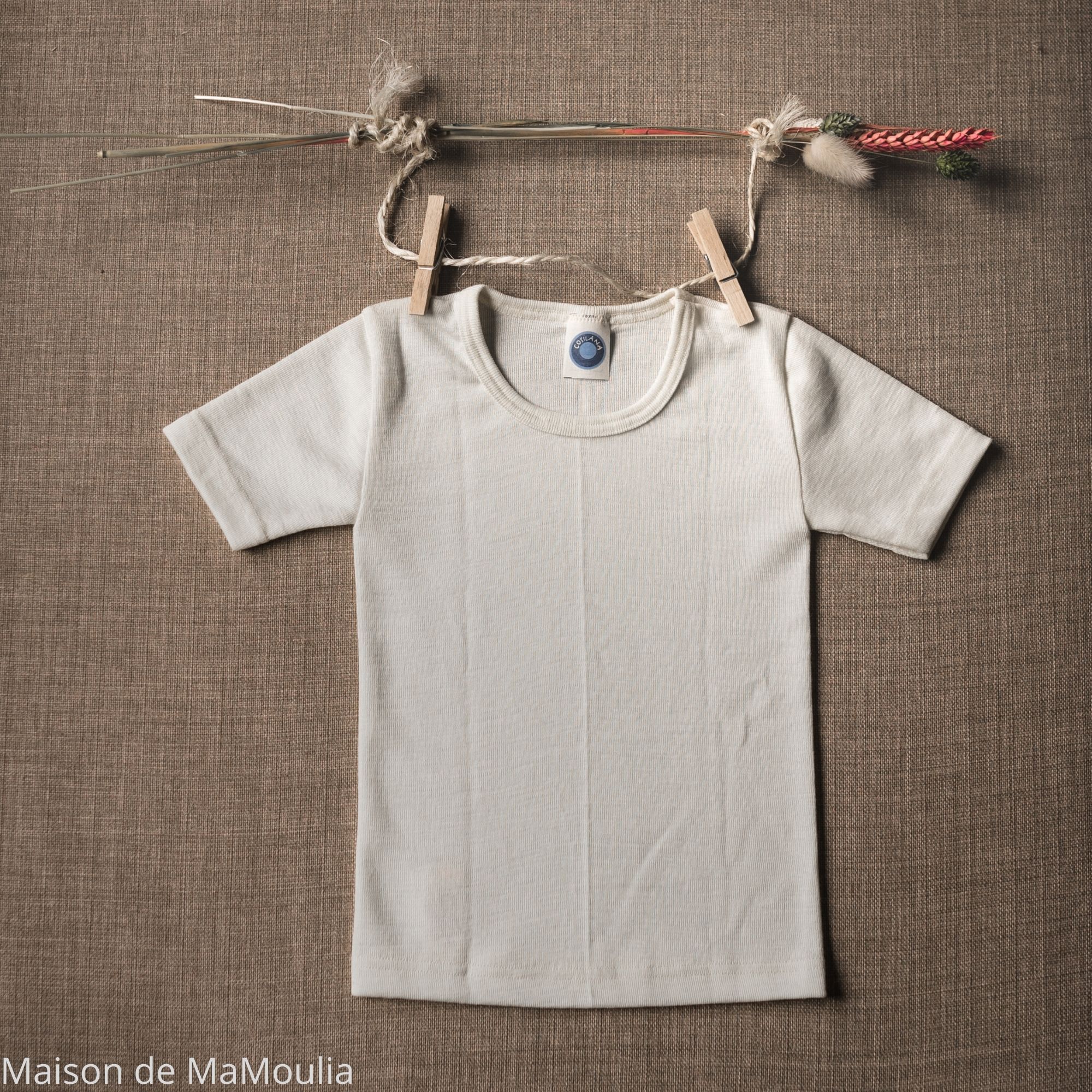 COSILANA - T-shirt manches courtes - 70% Laine/30% soie bio, Écru