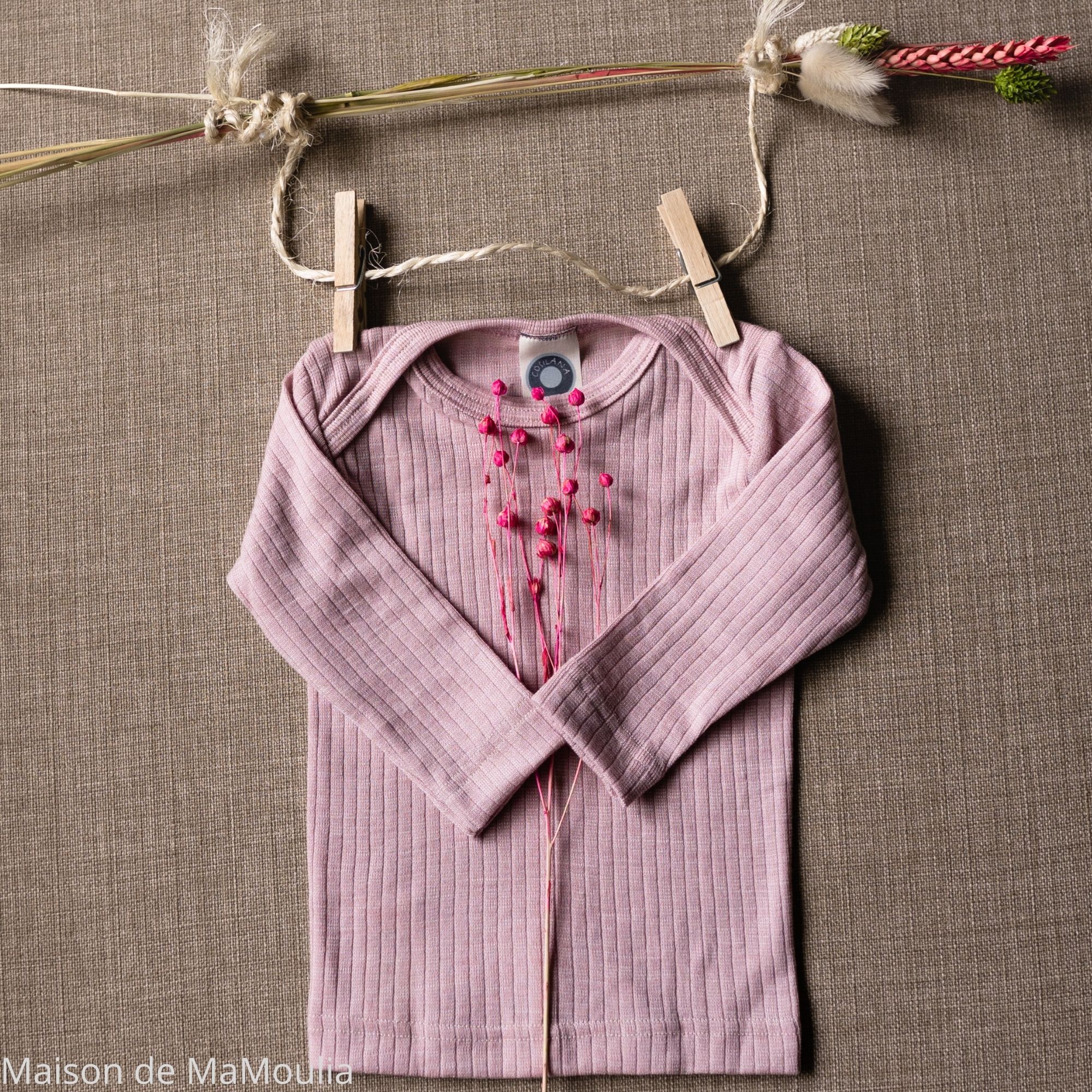 COSILANA - T-shirt manches longues - Laine/Soie/Coton bio, Rose