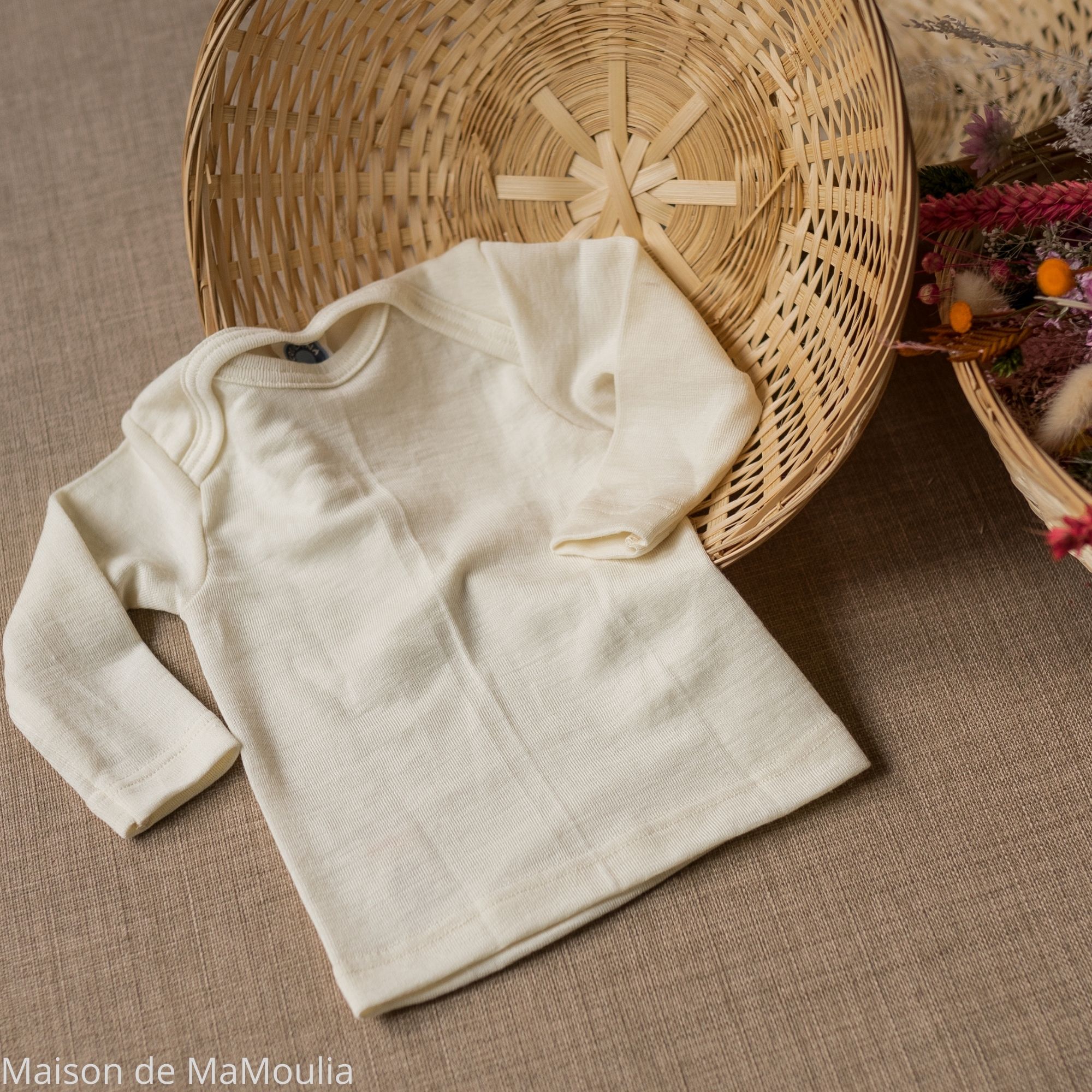 COSILANA - T-shirt manches longues - 70% laine/ 30% soie, Écru
