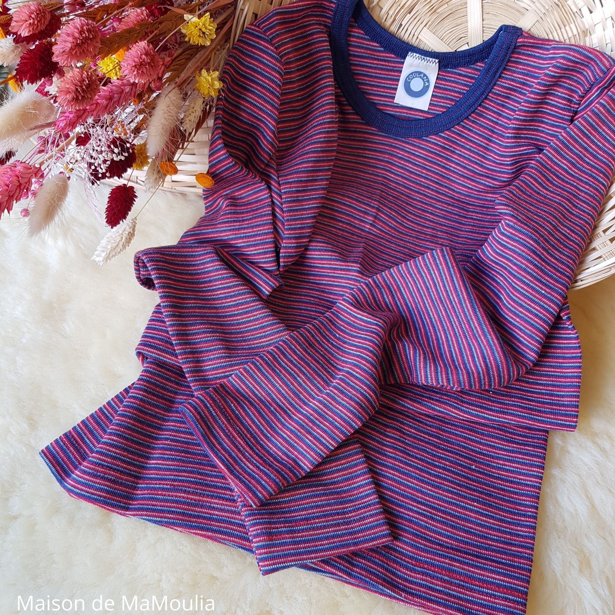 COSILANA - T-shirt enfant -manches longues -Laine/soie bio, Rouge
