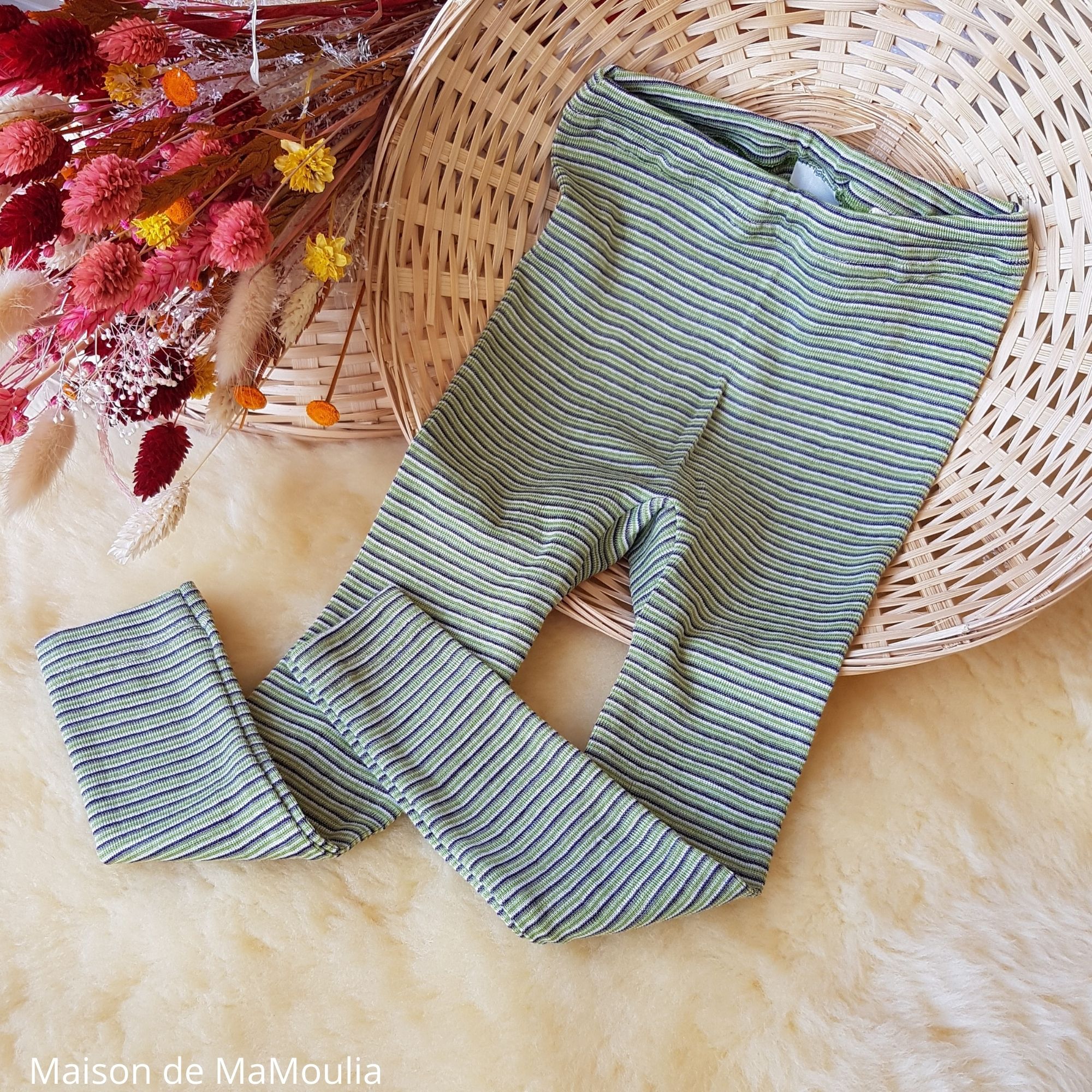 COSILANA - Legging-caleçon enfant - Laine/soie, Vert/Violet