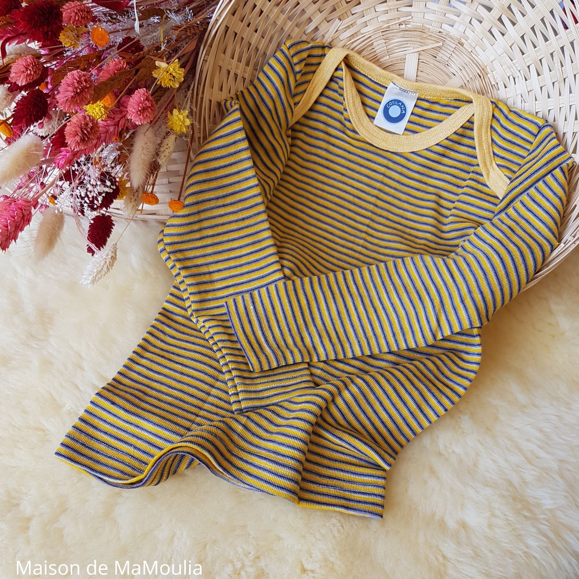 COSILANA - T-shirt pour bébé et enfant - Laine-soie, Jaune/violet