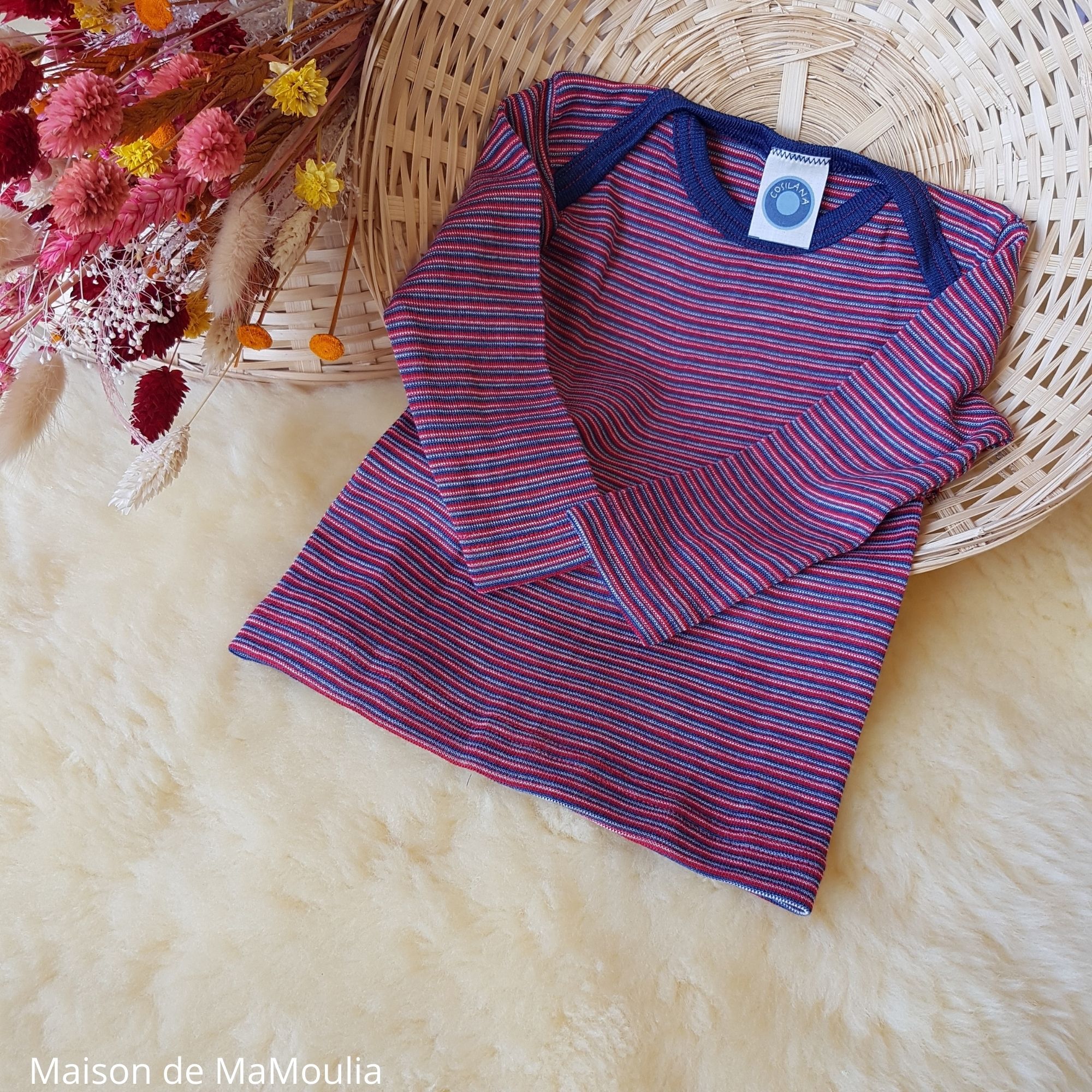 COSILANA - T-shirt pour bébé et enfant - Laine-soie, Rouge/bleu