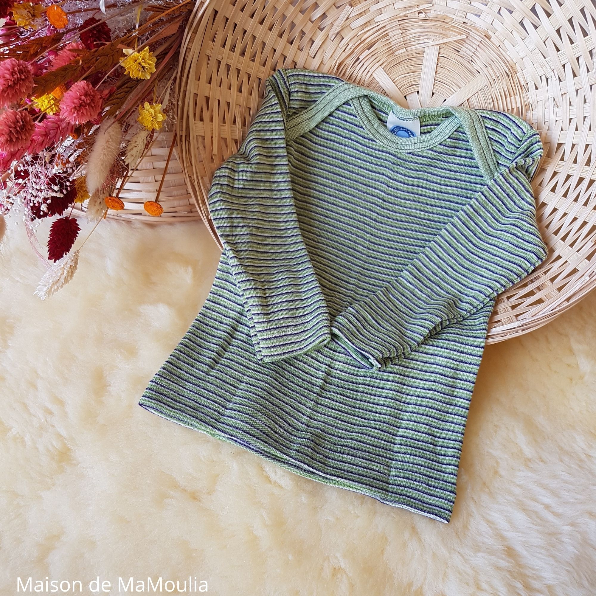 COSILANA - T-shirt pour bébé et enfant - Laine-soie, Vert/Violet
