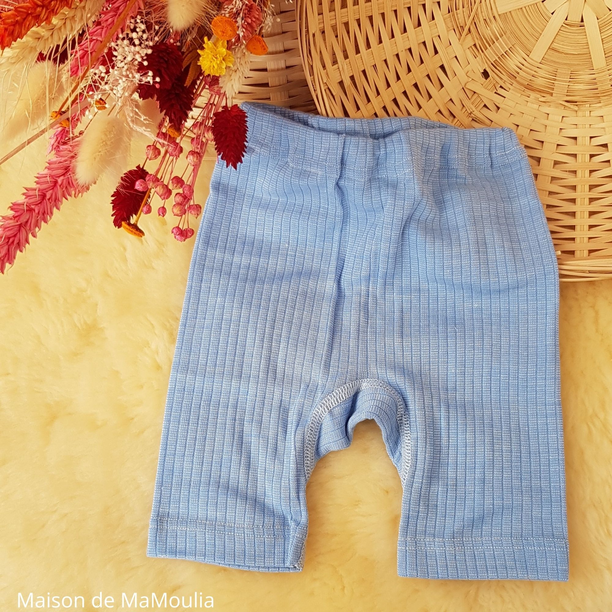 COSILANA - Culotte-Bermuda enfant - Laine-soie-coton bio - Bleu