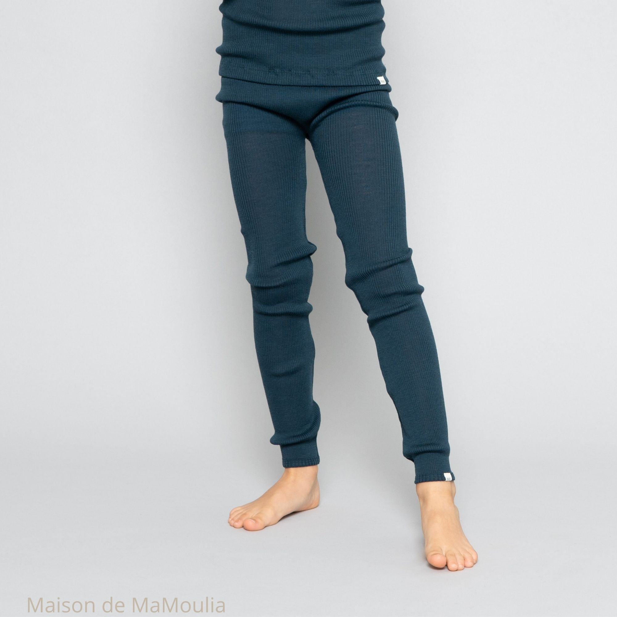 MINIMALISMA - Legging enfant - 100 % laine mérinos - Navy teal