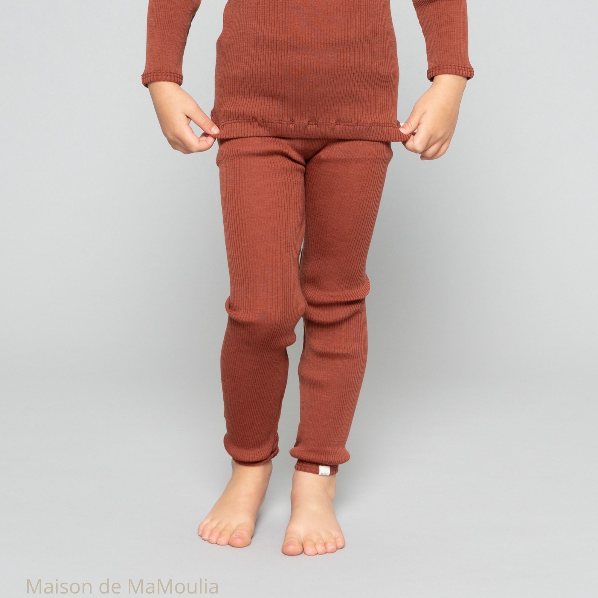 MINIMALISMA - Legging enfant - 100 % laine mérinos - Rhubarbe