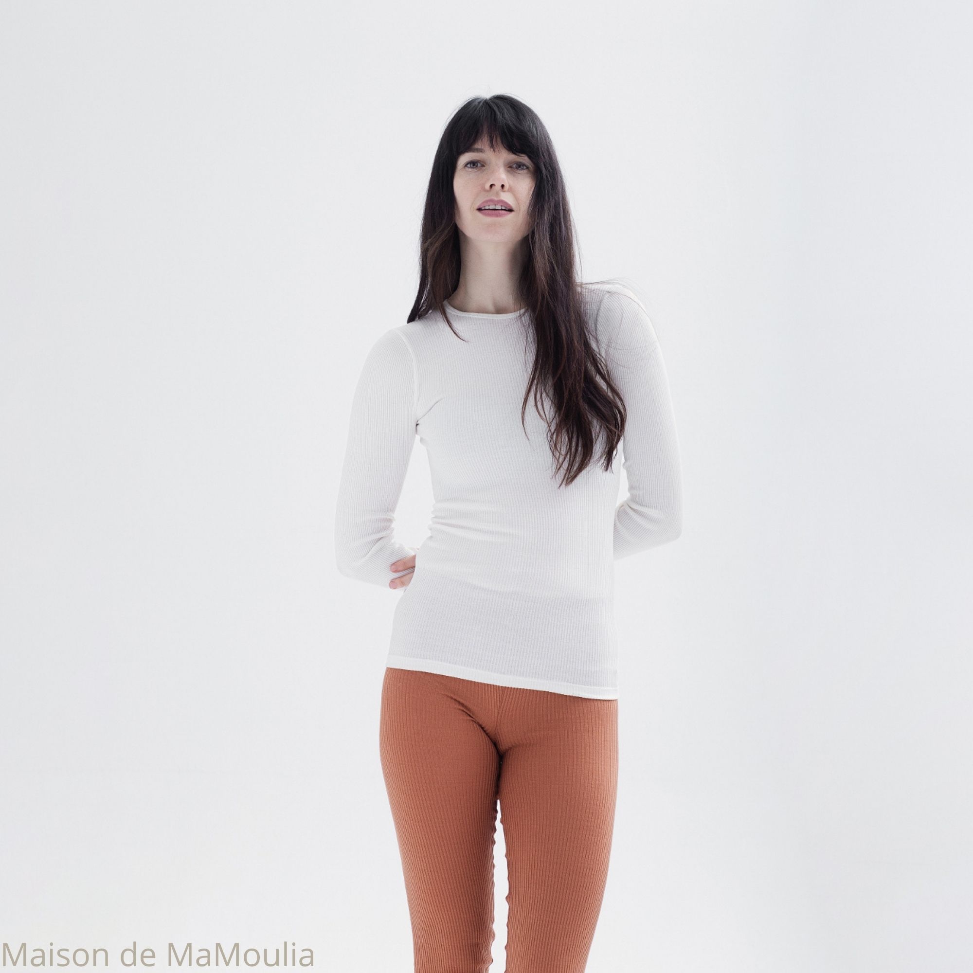 MINIMALISMA - T-shirt femme - manches longues - Soie/coton - Crème
