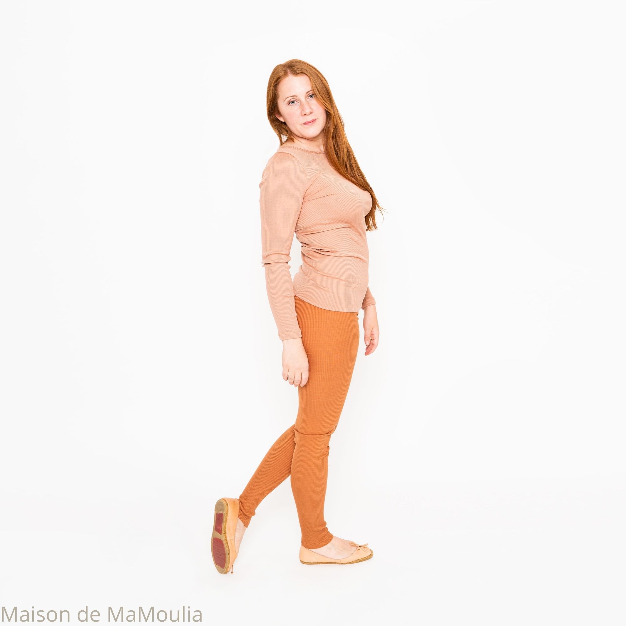MINIMALISMA - T-shirt femme - manches longues - Soie/coton -Nougat