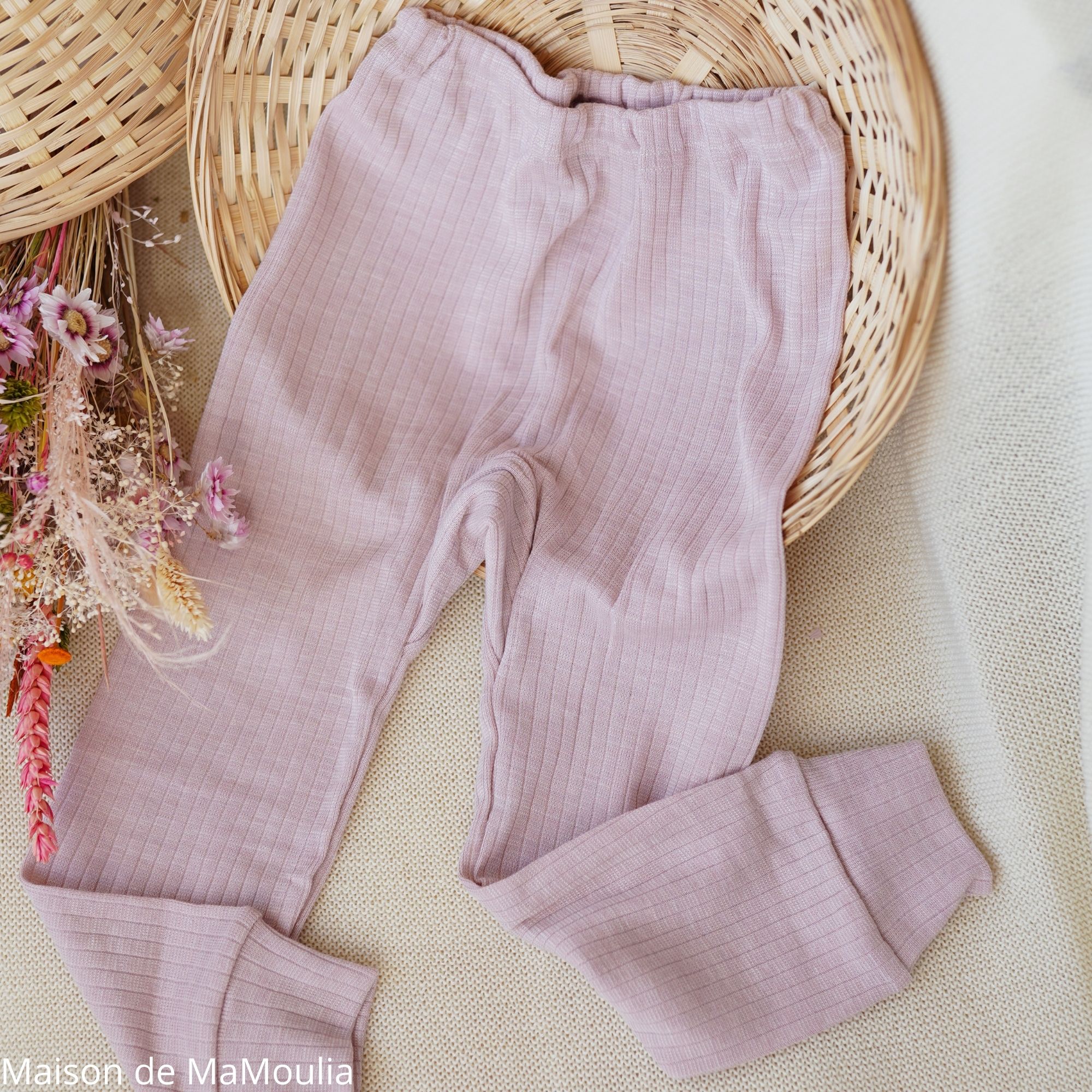 COSILANA - Pantalon-caleçon enfant - Laine/Soie/Coton bio, Rose
