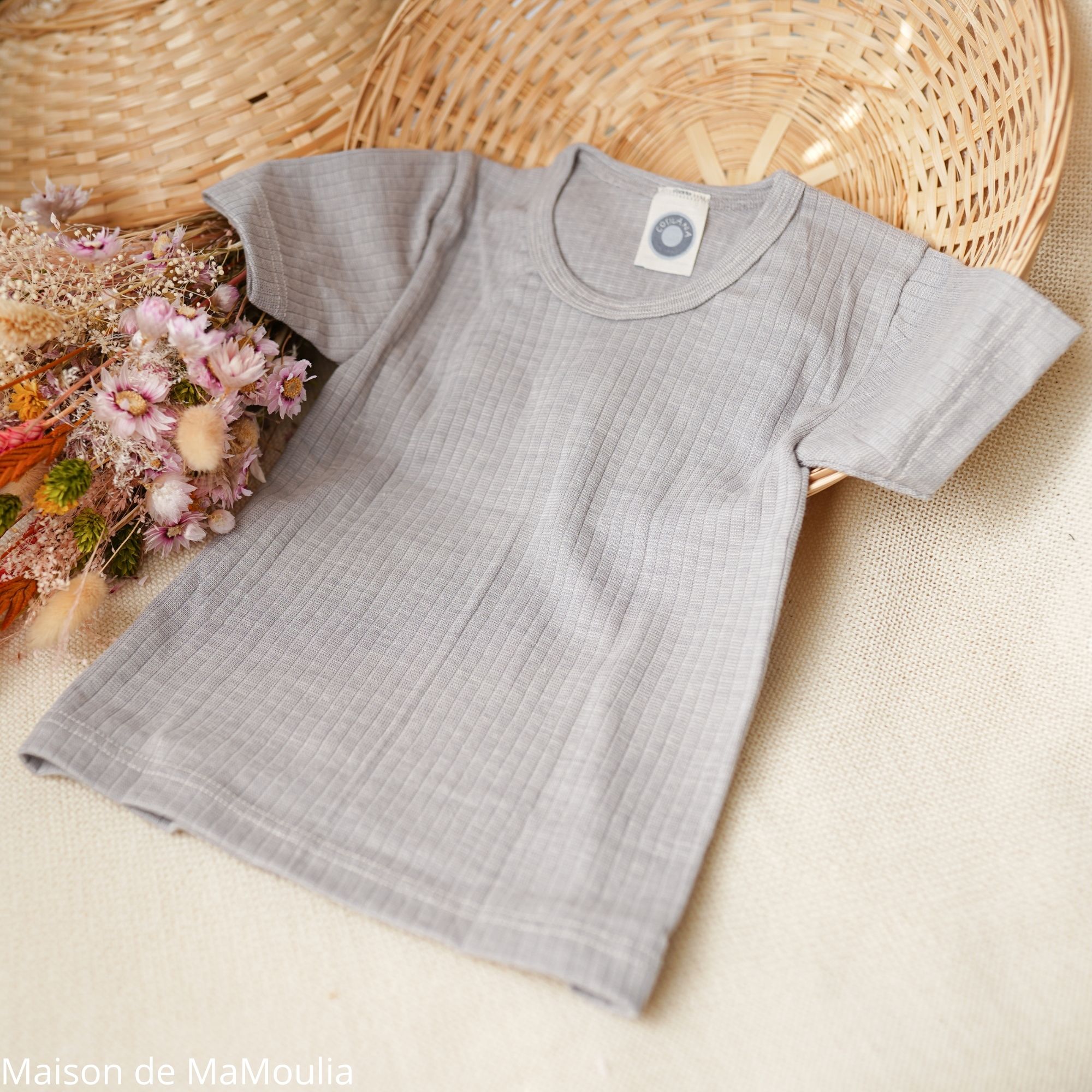 COSILANA - T-shirt manches courtes - Laine/Soie/Coton bio, Gris