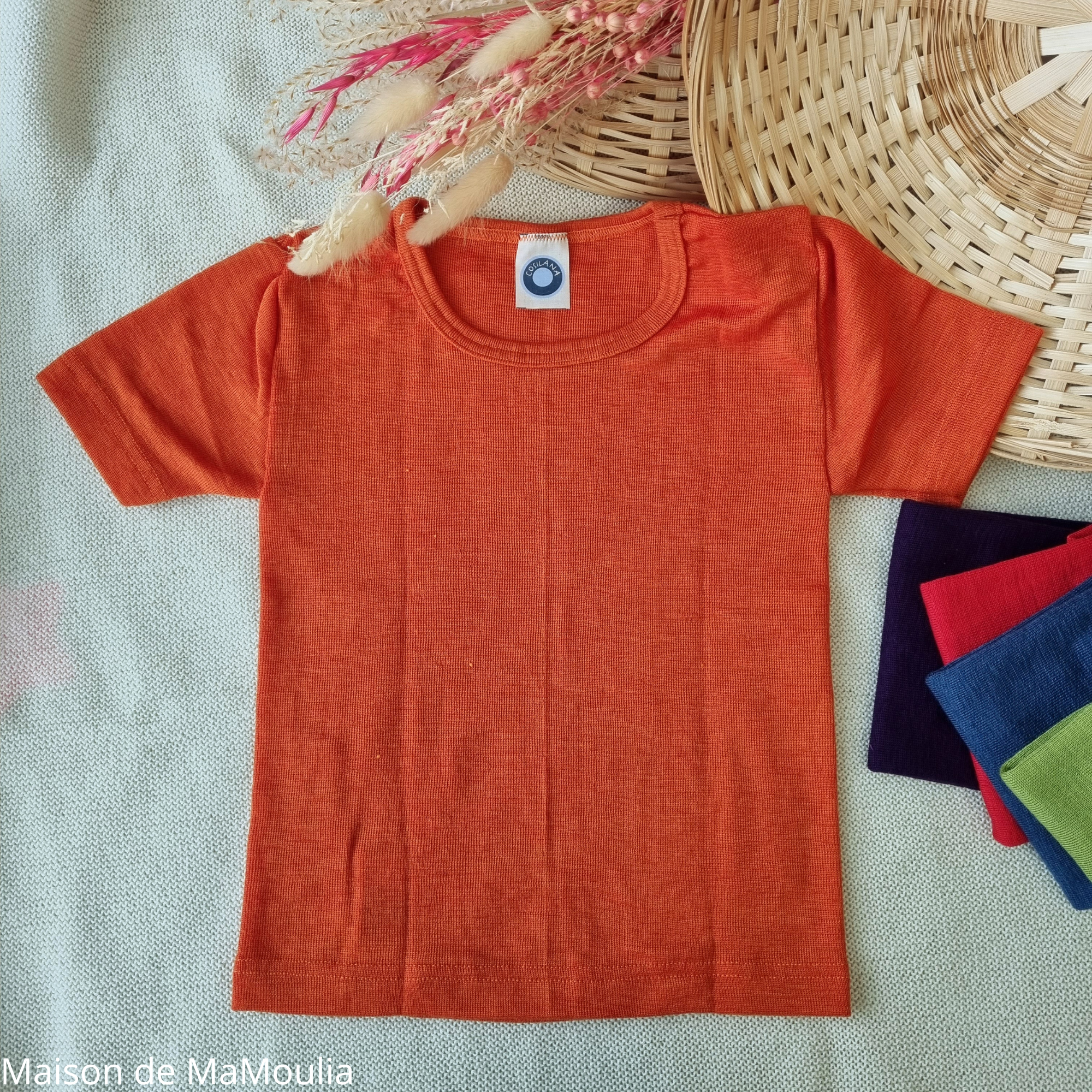 COSILANA - T-shirt enfant - manches courtes - Laine/soie, Orange