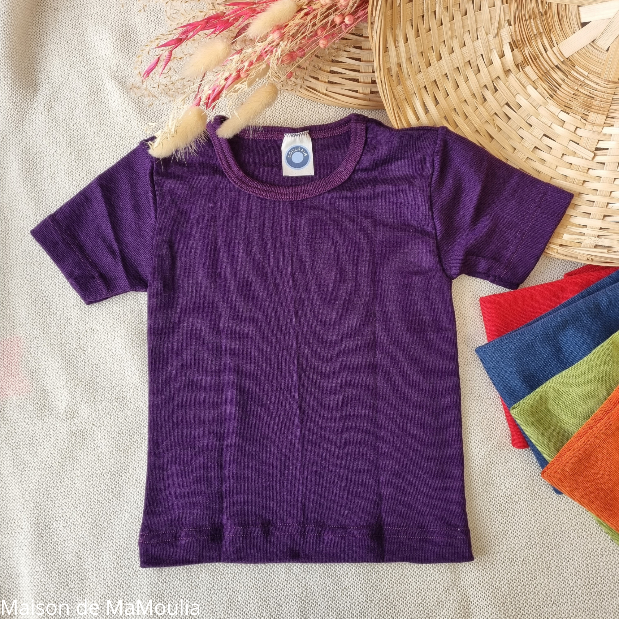 COSILANA - T-shirt enfant - manches courtes - Laine/soie, Prune