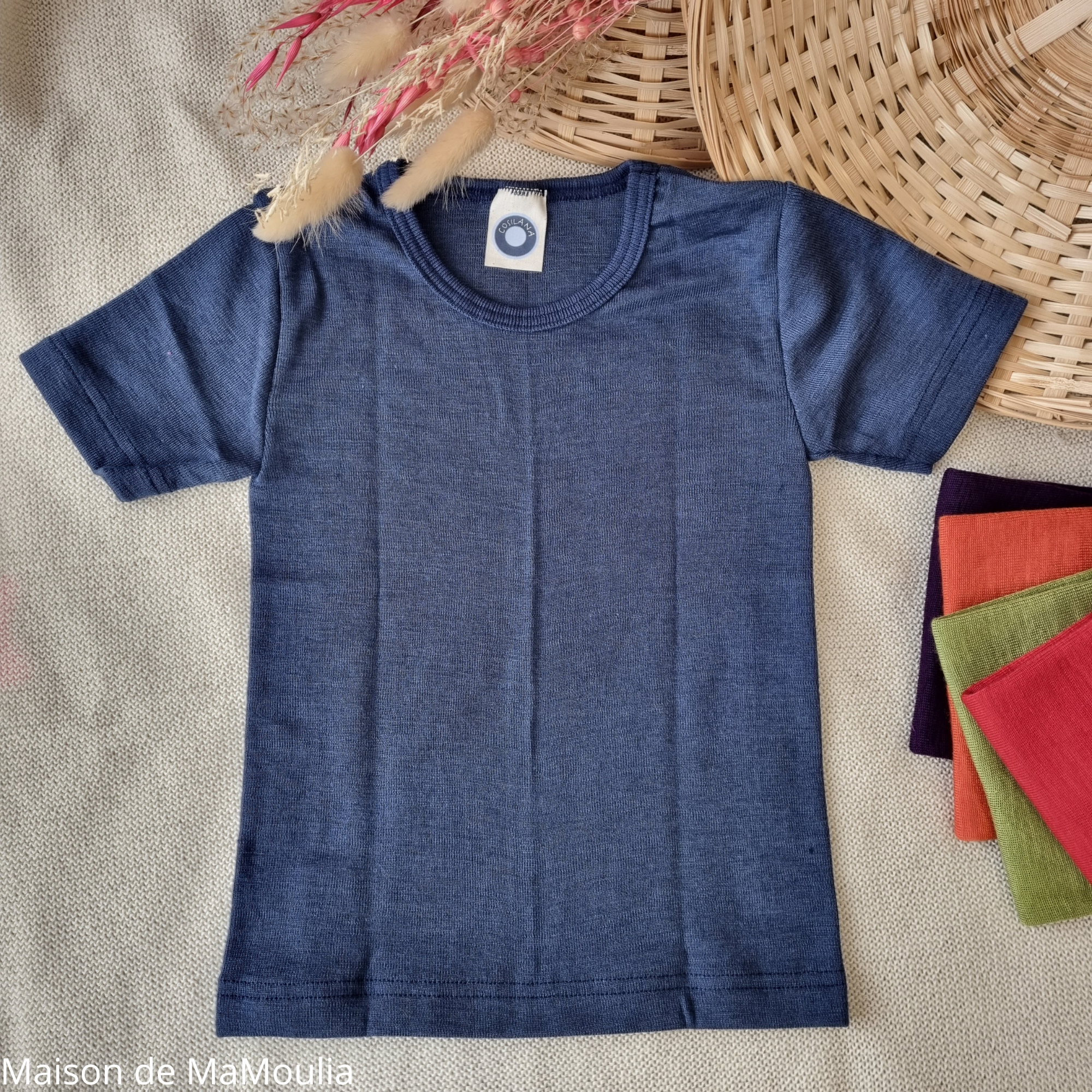 COSILANA - T-shirt enfant - manches courtes - Laine/soie, Bleu