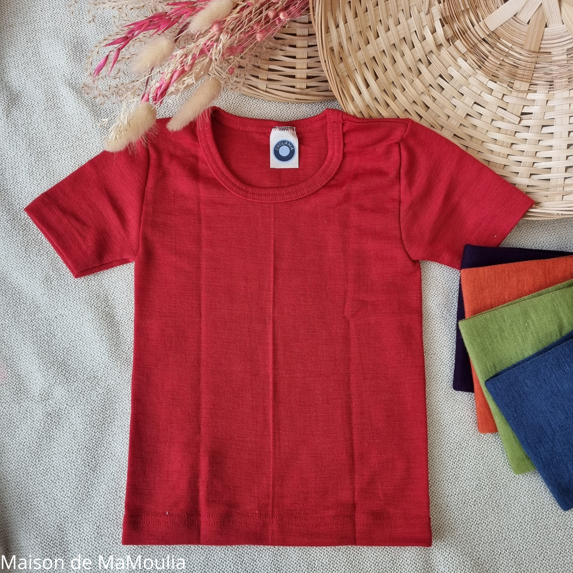 COSILANA - T-shirt enfant - manches courtes - Laine/soie, Rouge