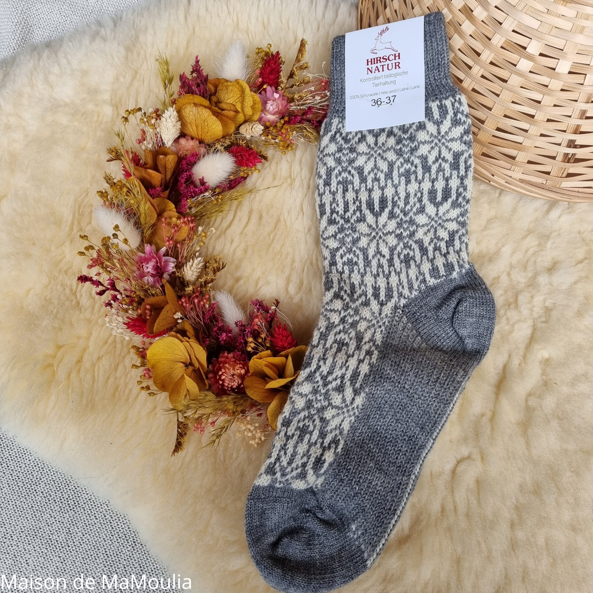 HIRSCH Natur - Chaussettes Antidérapantes - 100% laine - Adulte