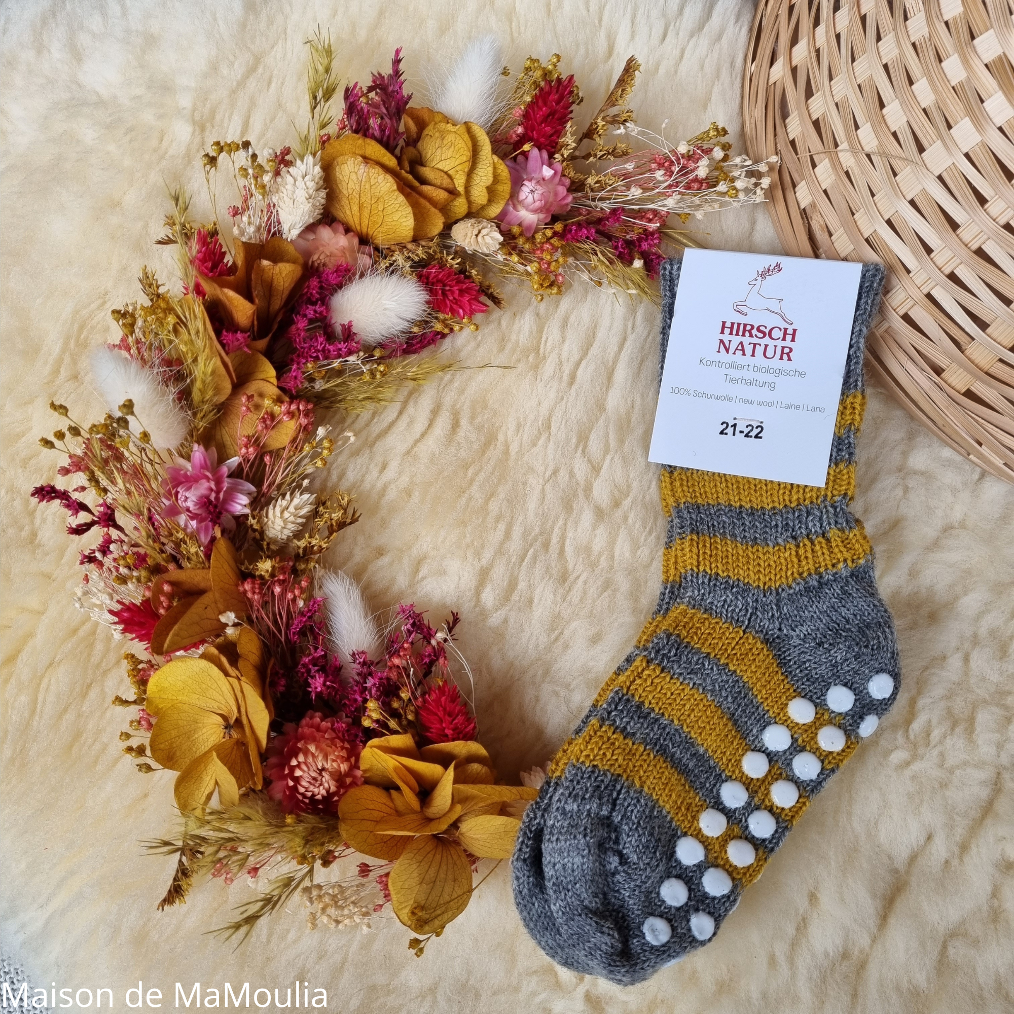 Chaussettes épaisses en pure laine pour enfants Hirsch Natur