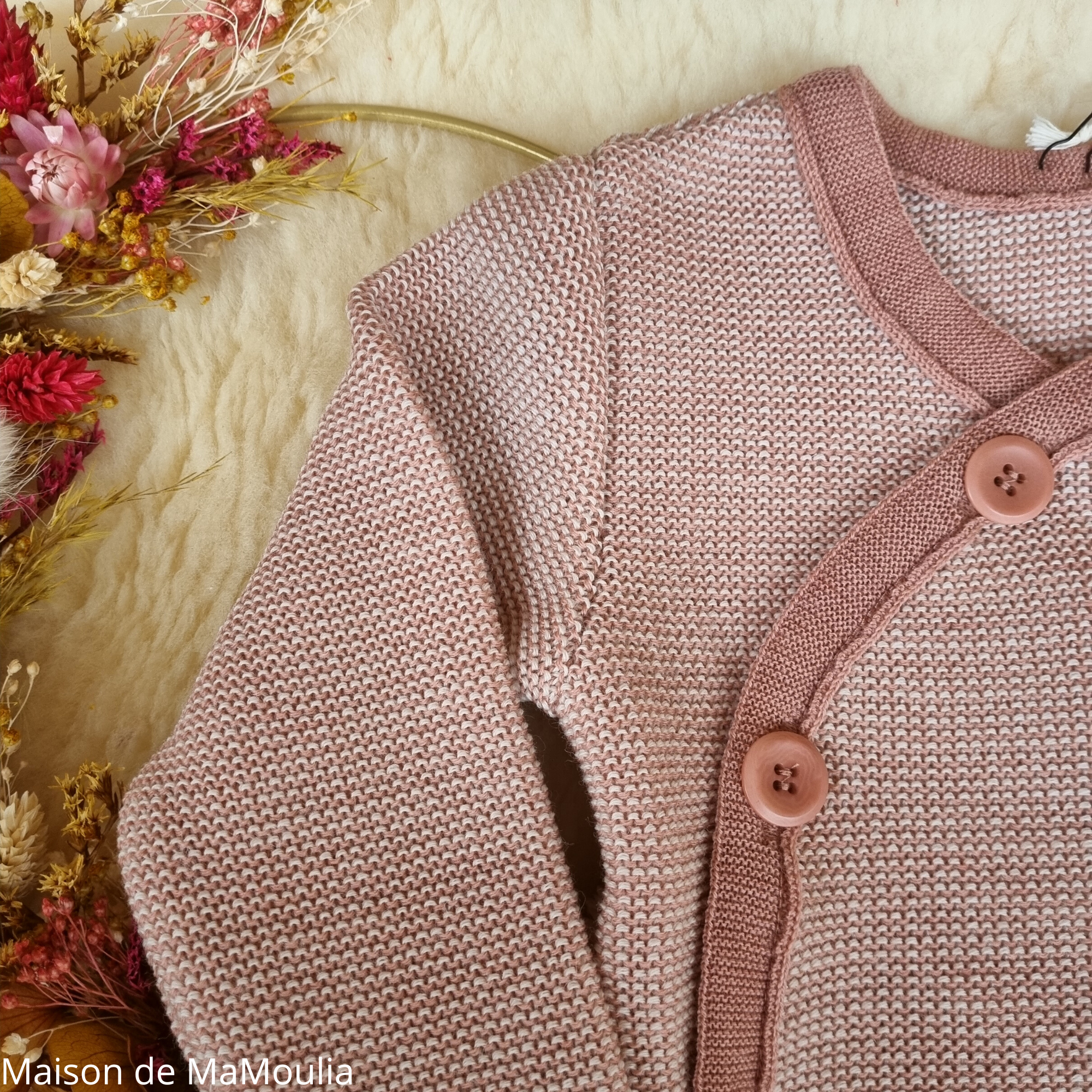 disana-melange-jacket-gilet-pure-laine-merinos-tricotée-bebe-enfant-maison-de-mamoulia- rose- ecru