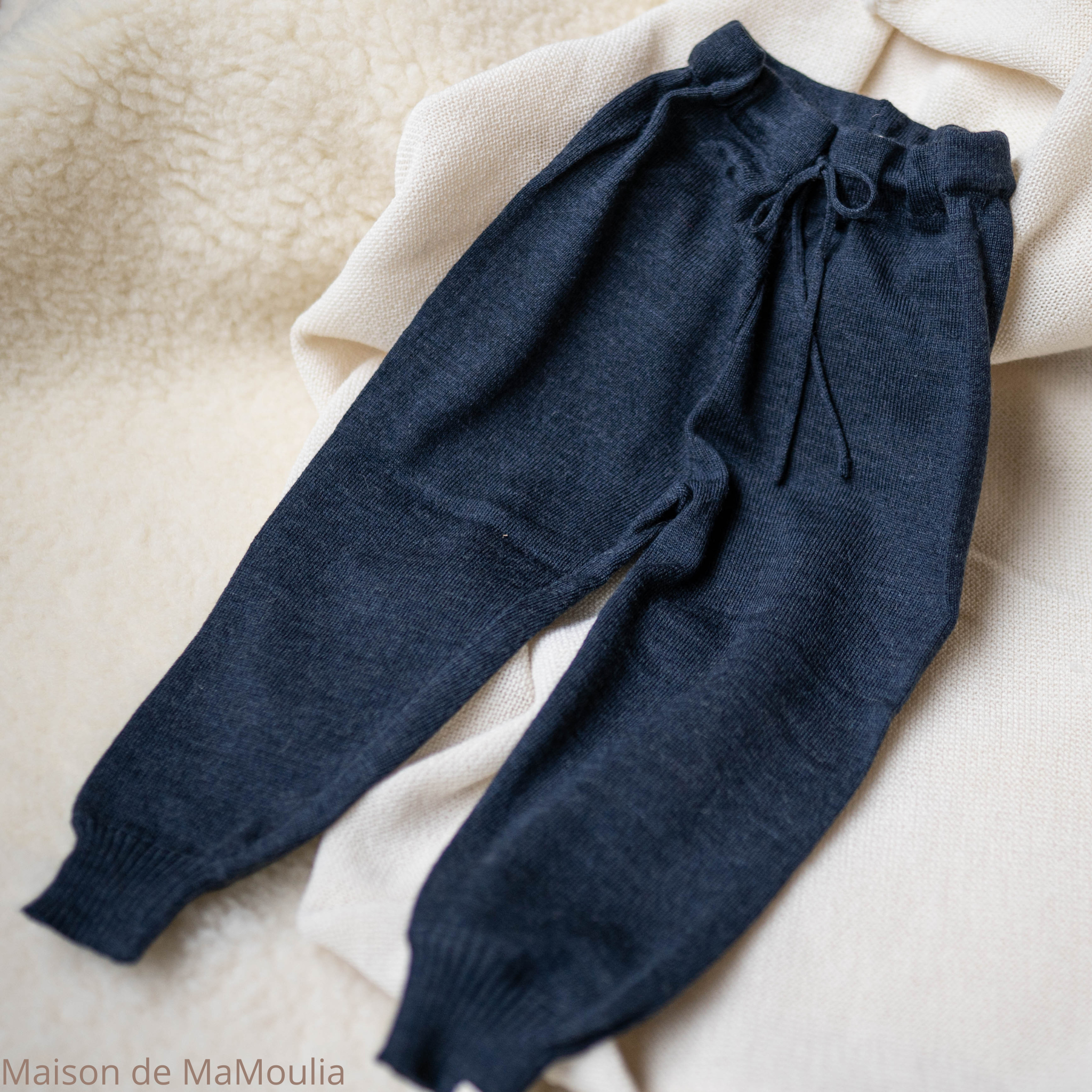 MINIMALISMA - Pantalon jogger enfant -100% Laine mérinos -Dark Blue