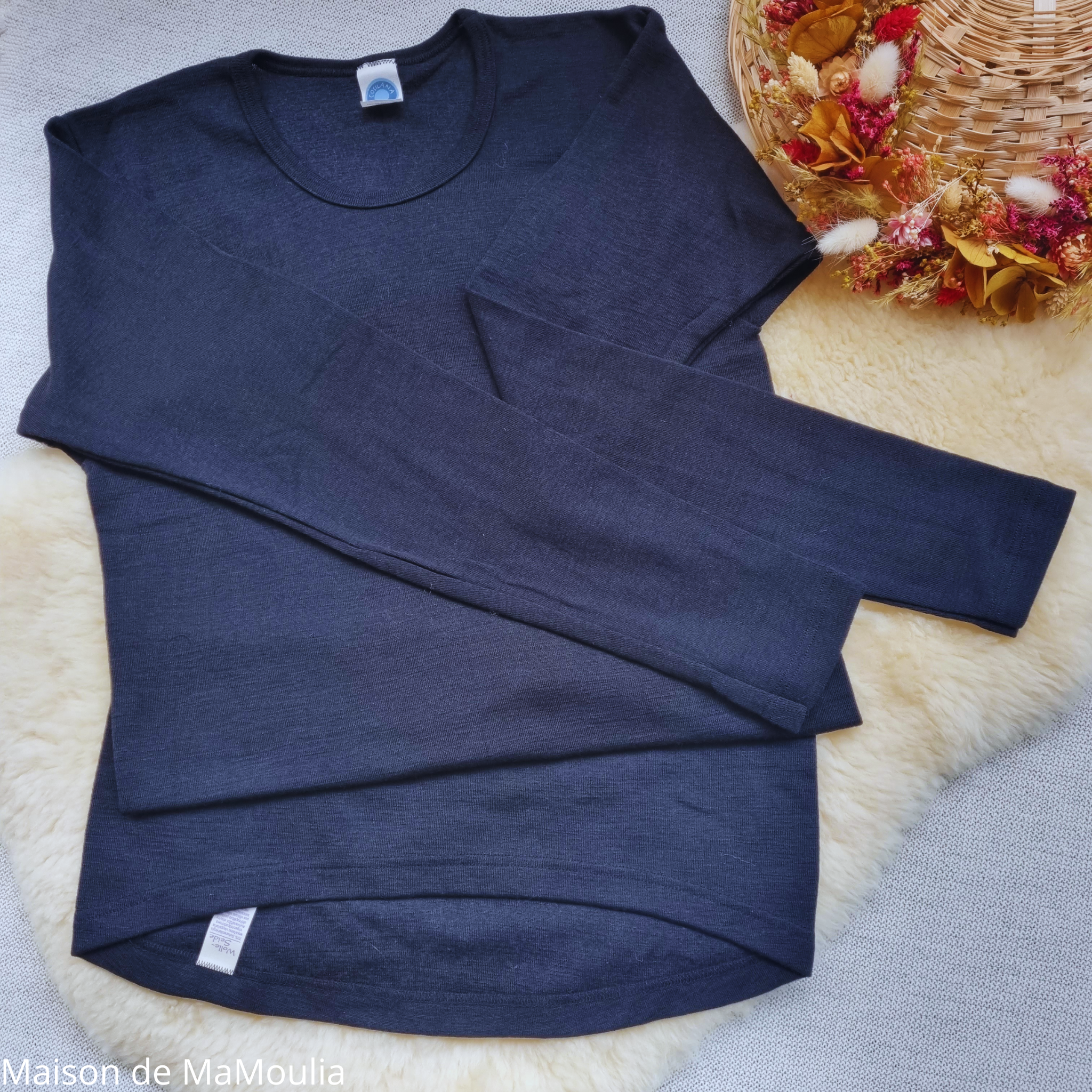 COSILANA - T-shirt manches longues - Laine/soie, Noir - Homme