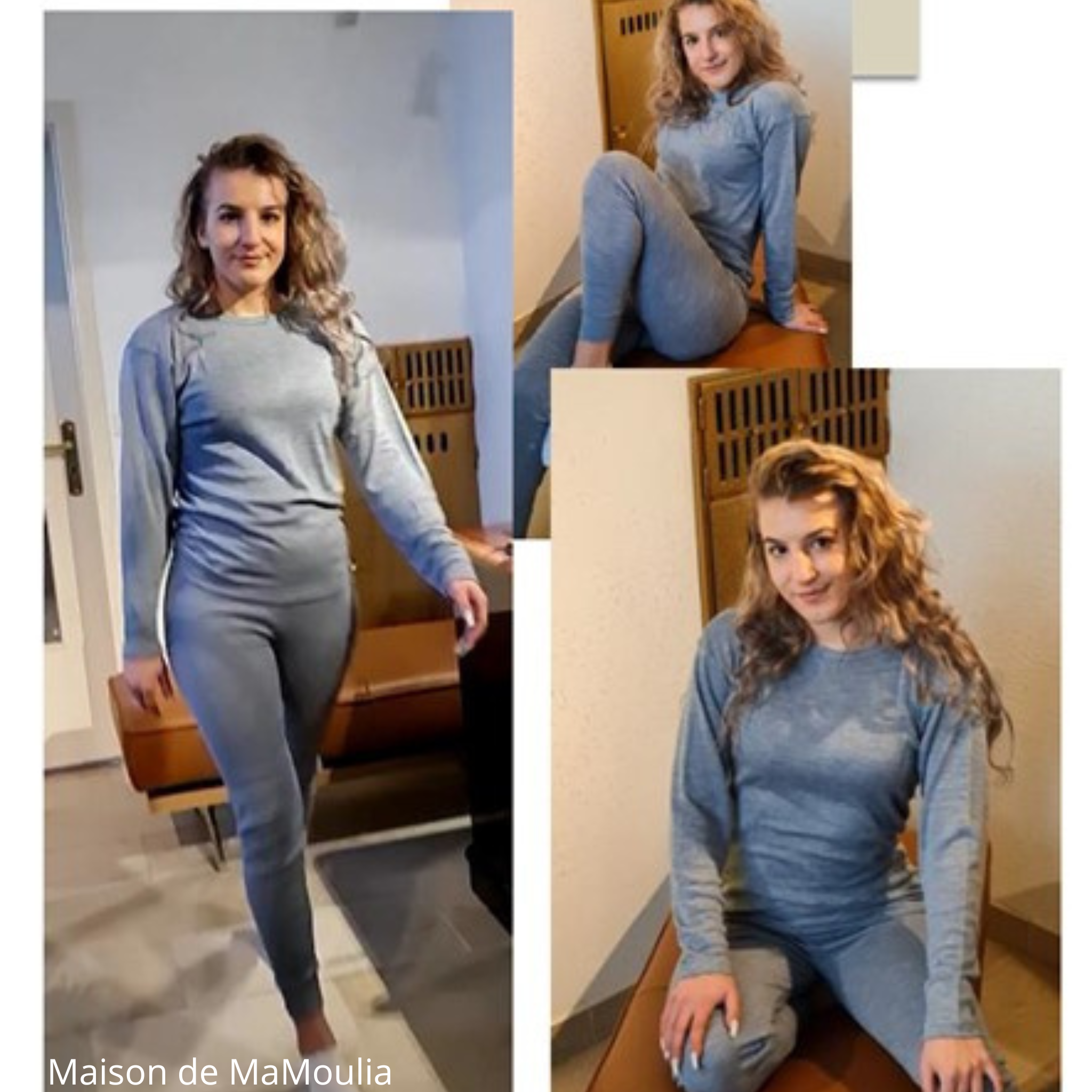 COSILANA - T-shirt manches longues - Laine/soie, Bleu - Femme