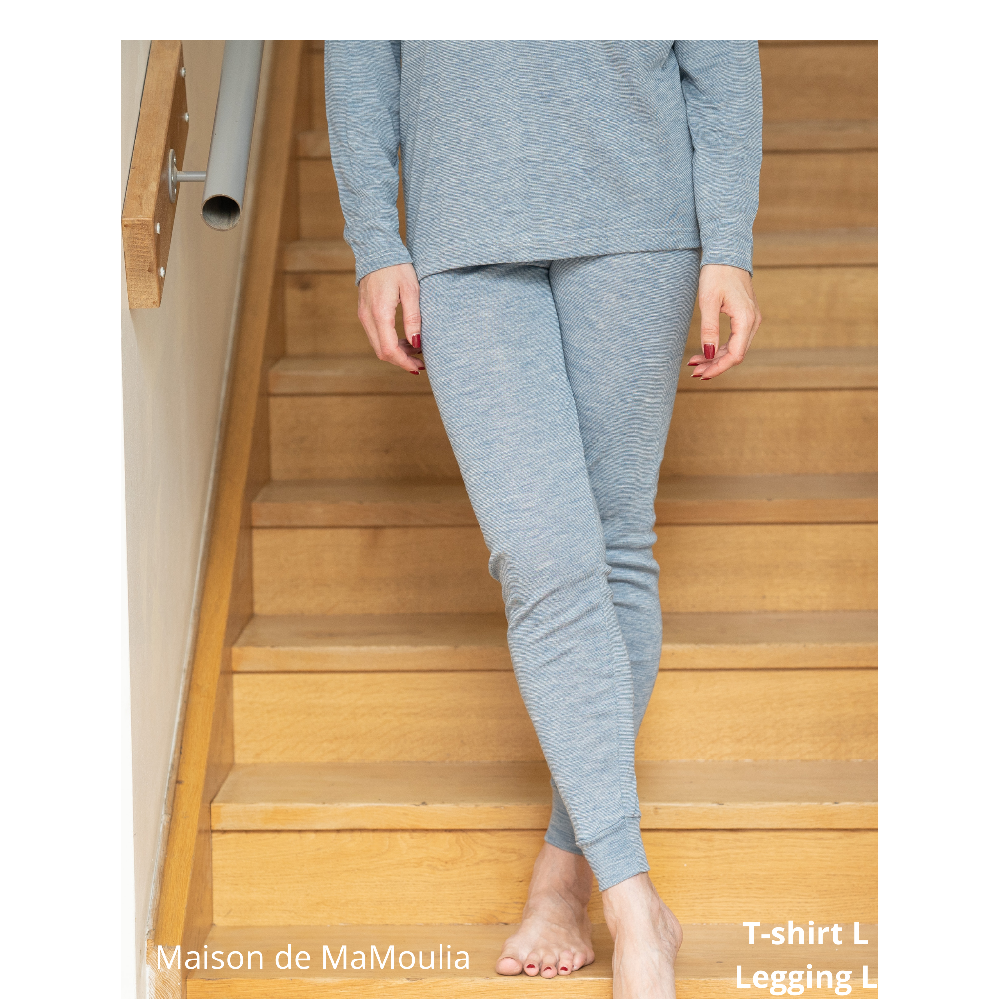 COSILANA - Pantalon-legging - Laine/soie, Bleu - Femme