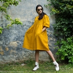 robe-midi-femme-manches-ballon-pur -lin-lave-français-offon-maison-de-mamoulia-jaune- moutarde-